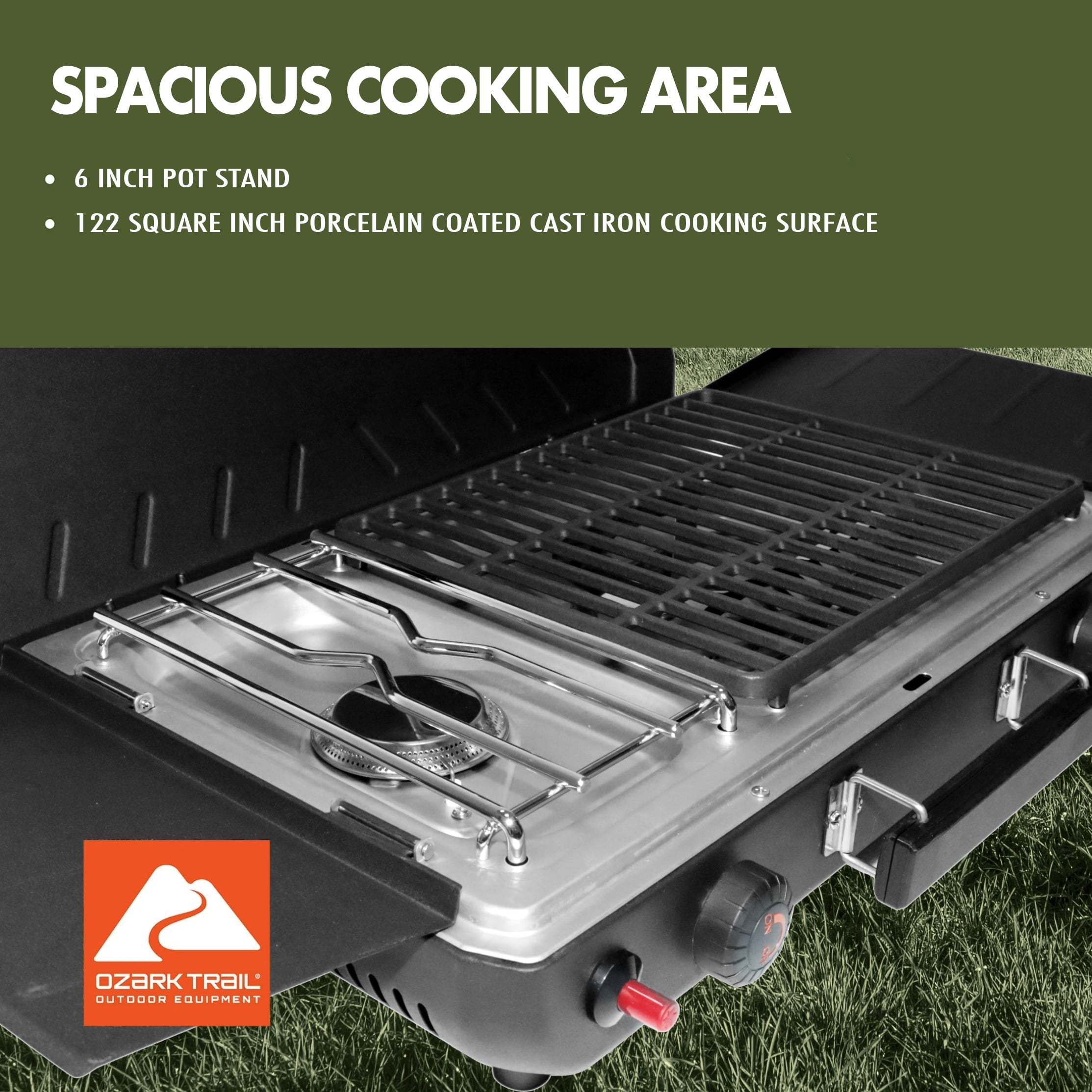 2-Burner 2-In-1 Portable Propane Outdoor Camp Stove and Grill