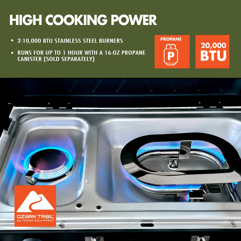 2-Burner 2-In-1 Portable Propane Outdoor Camp Stove and Grill