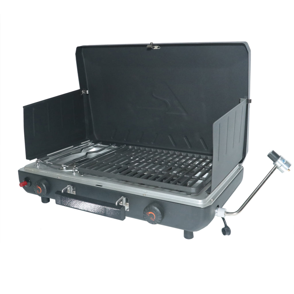 2-Burner 2-In-1 Portable Propane Outdoor Camp Stove and Grill