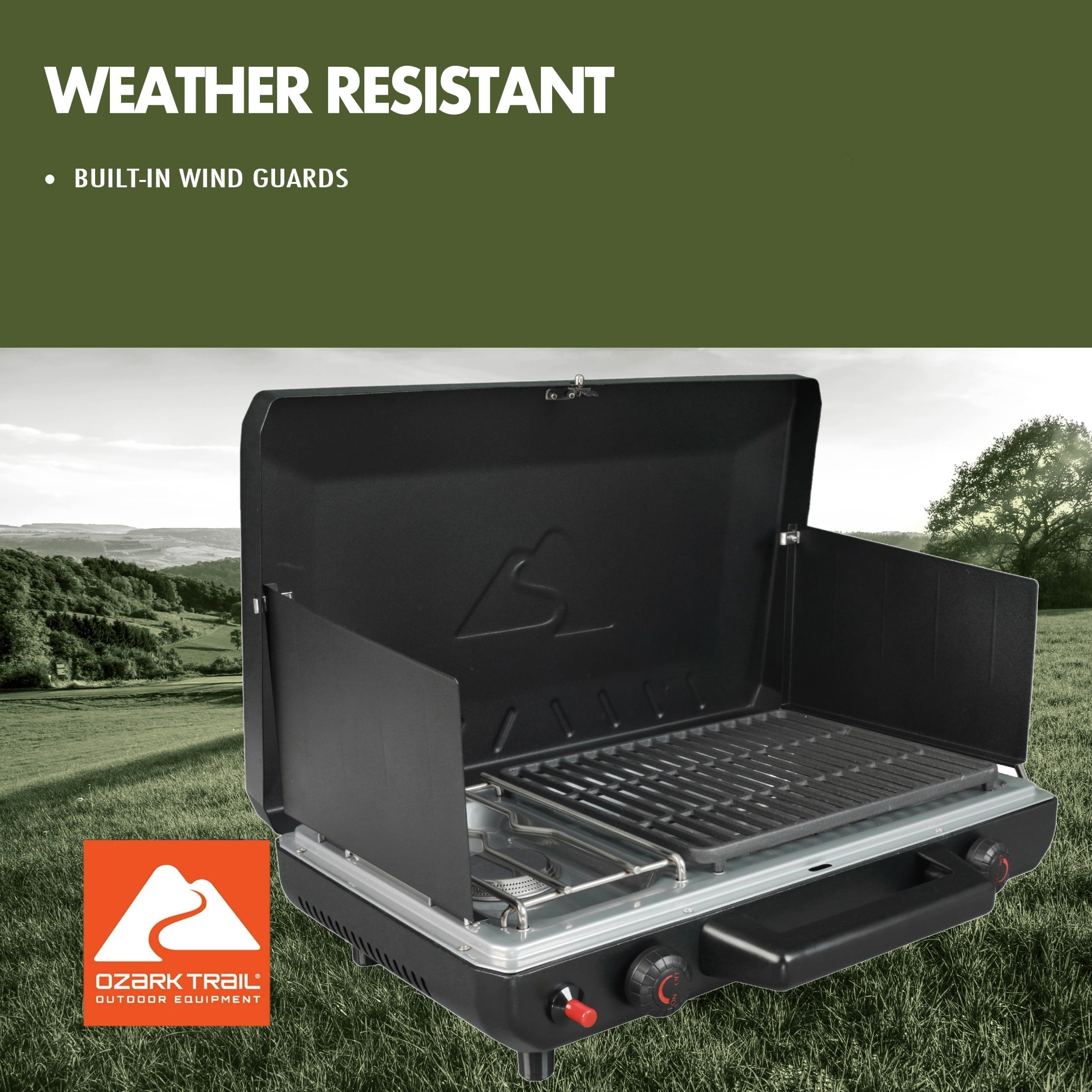 2-Burner 2-In-1 Portable Propane Outdoor Camp Stove and Grill
